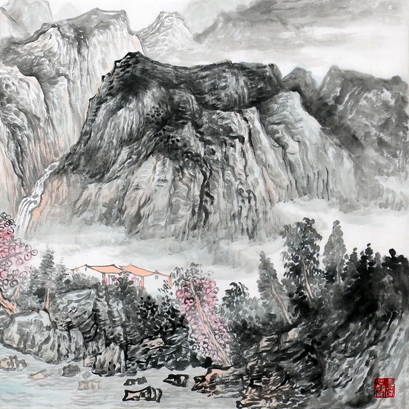 附合影 中国山水画研究院院长 陈克永【雨过溪山】在线拍卖，附合影 中国山水画研究院院长 陈克永【雨过溪山】价格、图片－雅昌得藏－在线拍