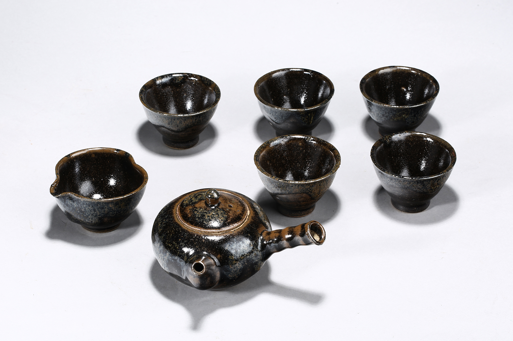 现代陶艺黑釉茶具七件套