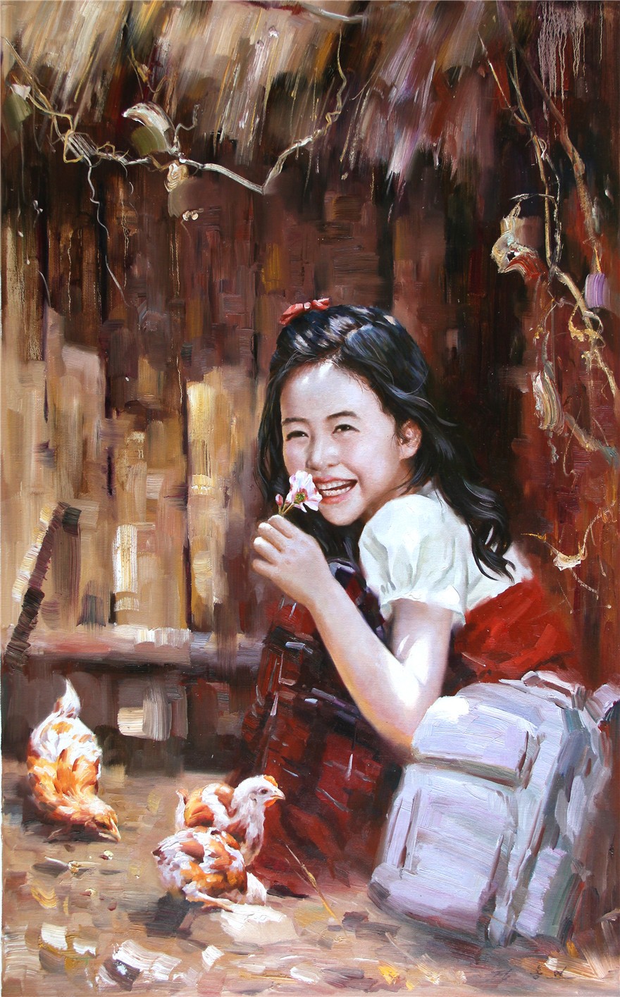 朝鲜油画郑红艳农村孩子