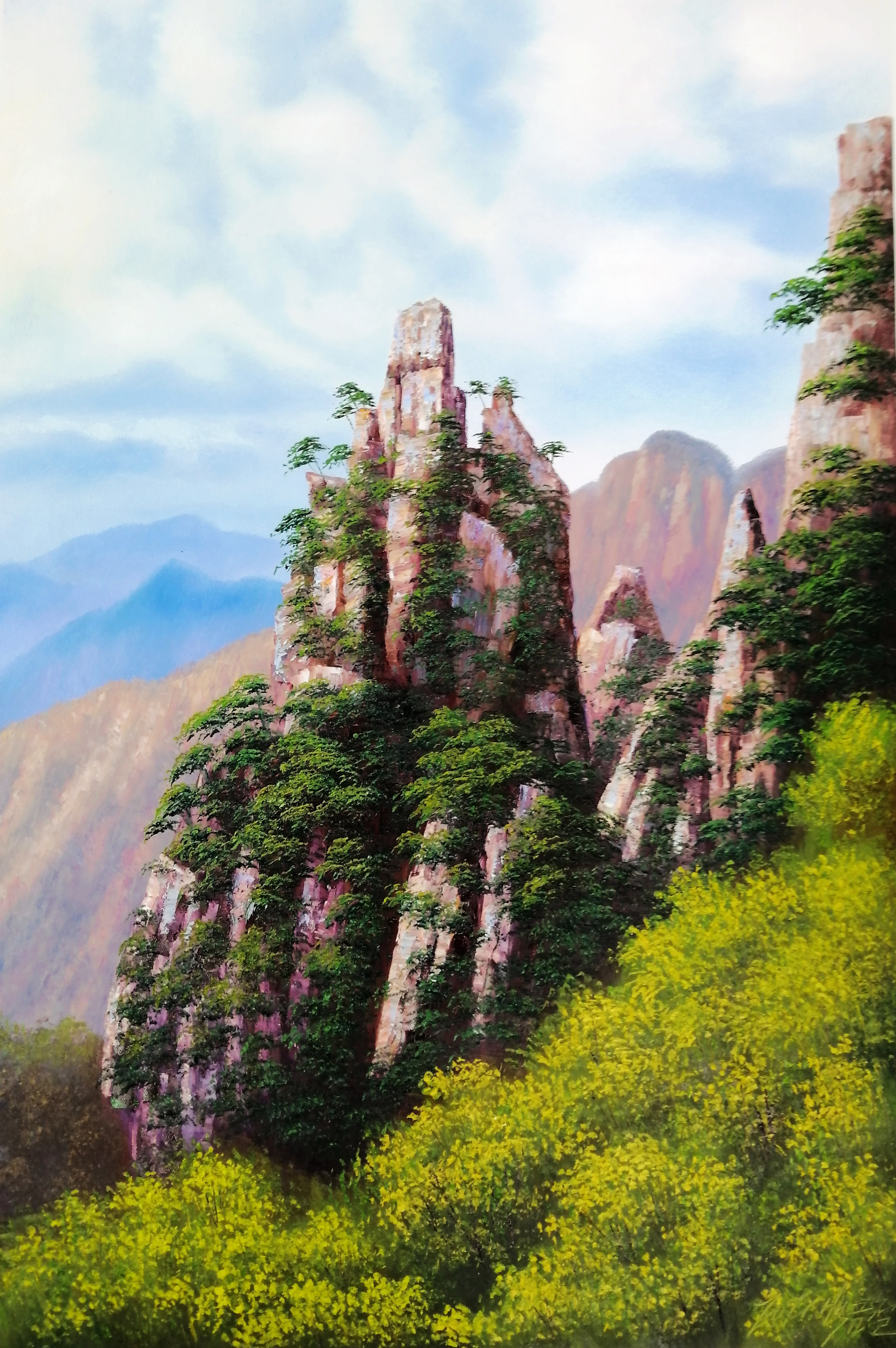 朝鲜油画一级画家白金哲高山峻岭
