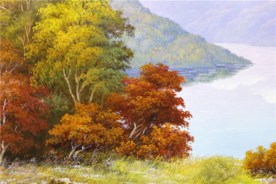 朝鲜风景油画一级画家春成《青山绿水》 |陆仁通文化
